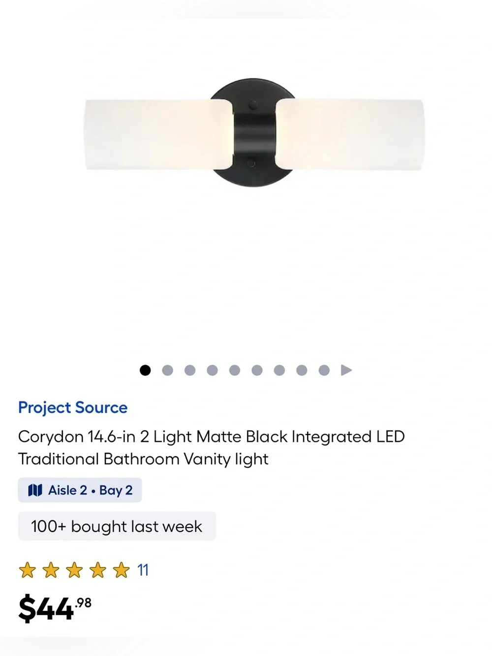 New project source corydon Matte Black LED Vanity Light Frosted Glass Shades